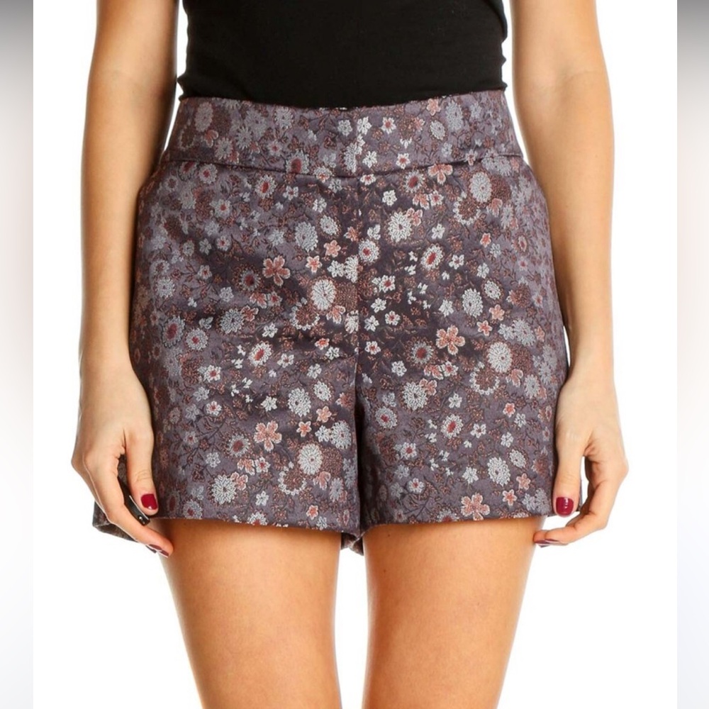 Ann Taylor LOFT Purple Jacquard Floral Shorts 00